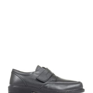 SYN379 Adjustable Wide Fit Black Leather Shoes