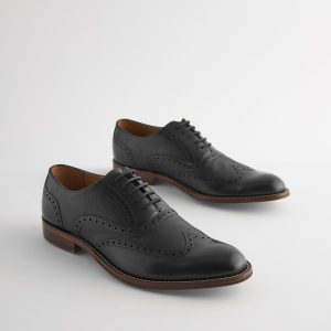 SYN365 Black Leather Wing Cap Brogue Shoes