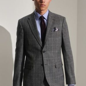 SYN287 Grey Slim Fit Prince of Wales Check Suit