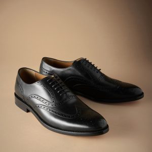 SYN367 Black Wide Fit Signature Italian Leather Wingcap Brogue Shoes