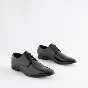 SYN374 Black High Shine Jewel Trim Patent Derby Shoes