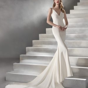 SYN233 Crepe Wedding Dress with Draped Back