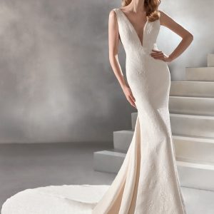 SYN232 Embroidered Mermaid Crepe Gown