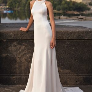 SYN239 Crepe Wedding Dress with Ribbon Back