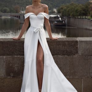 SYN238 Crepe Wedding Dress with High Slit