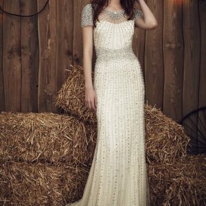 SYN241 Heavily Embellished Column Wedding Dress