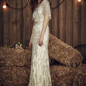 SYN244 Silver Embellished Column Wedding Dress