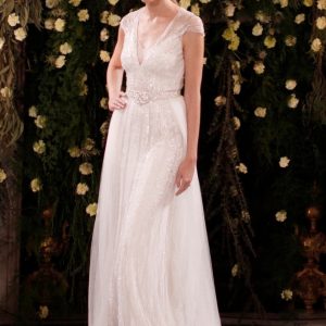 SYN246 Sequined Wedding Dress with Cap Sleeves