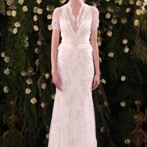 SYN248 Beaded Wedding Dress with Short Sleeves