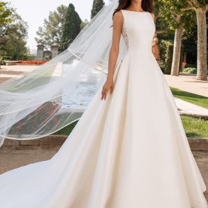 SYN252 Mikado Ball Gown with Sheer Back