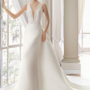 SYN257 Deep V-Neck Brocade Wedding Dress