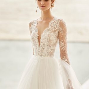 SYN259 Beaded Long Sleeves Tulle Ball Gown