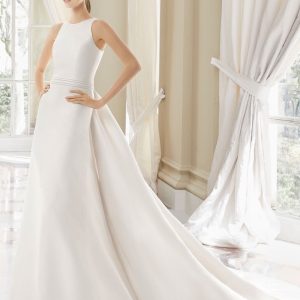 SYN258 Brocade Wedding Dress with Keyhole Back