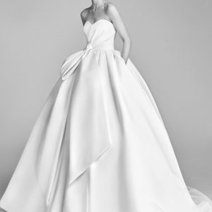 SYN261 Draped Bow Satin Ball Gown