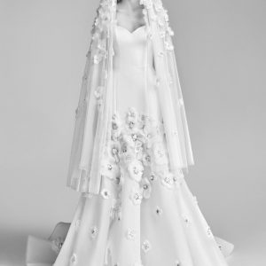 SYN262 Beaded Flowers Satin Wedding Dress